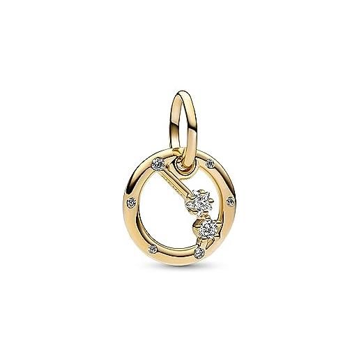 PANDORA pendente moments con segno zodiacale dell'ariete placcato in oro 14 k con zirconia cubica trasparente
