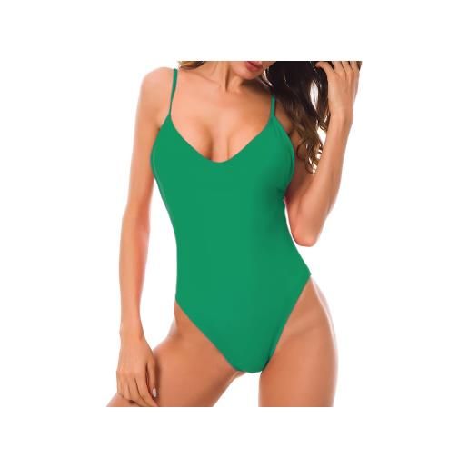 Mediawave Store costume intero donna da mare madrid elasticizzato push up tinta unita beachwear verde 44