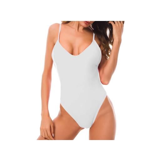 Mediawave Store costume intero donna da mare madrid elasticizzato push up tinta unita beachwear bianco 42