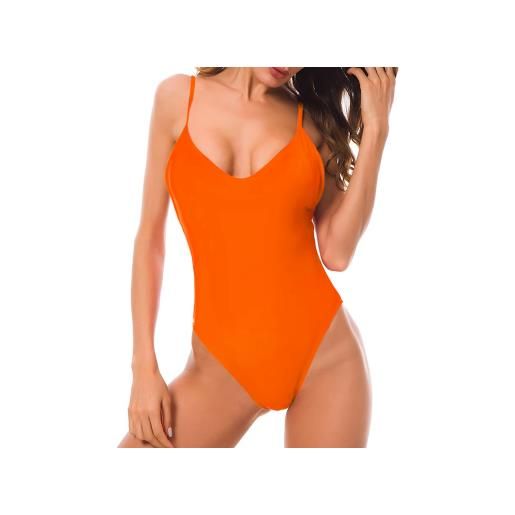 Mediawave Store costume intero donna da mare madrid elasticizzato push up tinta unita beachwear arancione 42