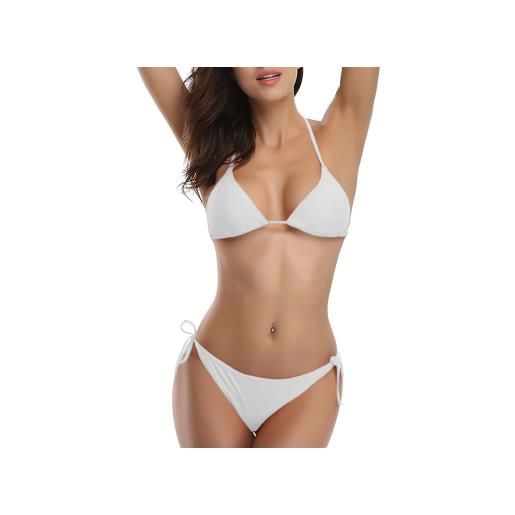 Mediawave Store costume bikini donna da mare mod. Ibiza due pezzi push-up tinta unita beachwear bianco 40