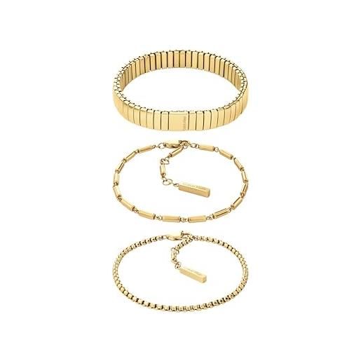 Calvin Klein set di 3 braccialetti da donna collezione ck stacked in acciaio inossidabile con placcatura ionica oro giallo - 35000838