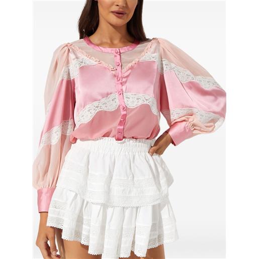 LoveShackFancy blusa zavia in raso con inserti - rosa