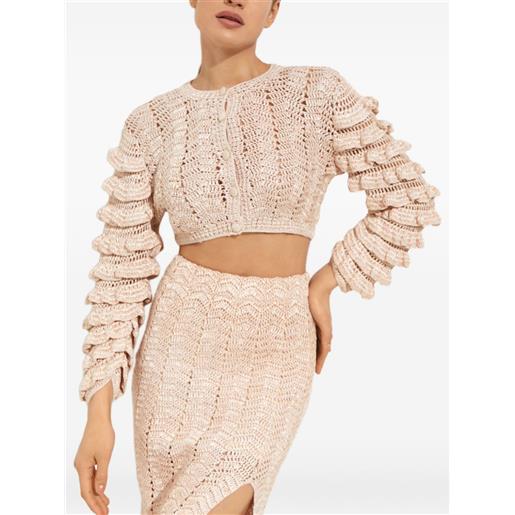 LoveShackFancy cardigan junice con ruches - toni neutri
