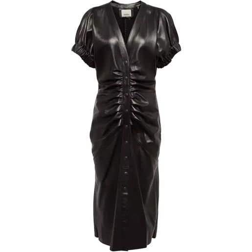ISABEL MARANT abito midi carly in pelle con ruches - nero
