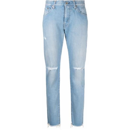 Junya Watanabe jeans skinny con effetto vissuto - blu