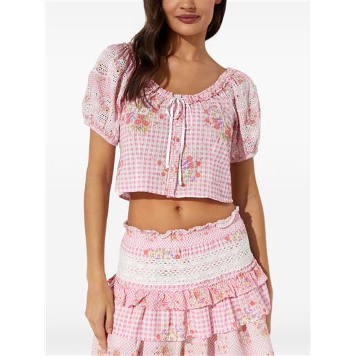 LoveShackFancy blusa a quadri con decorazione floreale - rosa