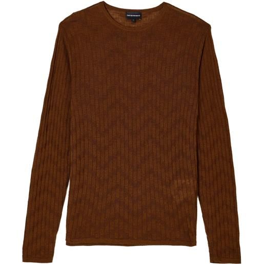 Emporio Armani maglione in lana a coste - marrone