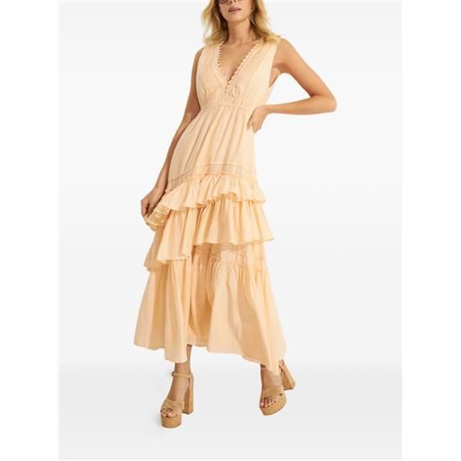 LoveShackFancy abito lungo jordie con ruches - toni neutri