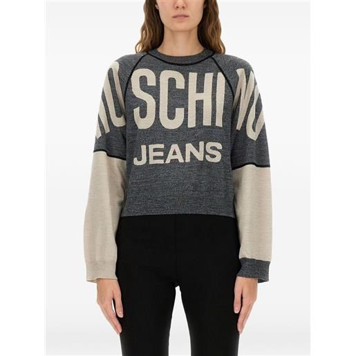 MOSCHINO JEANS top con design color-block e logo - grigio