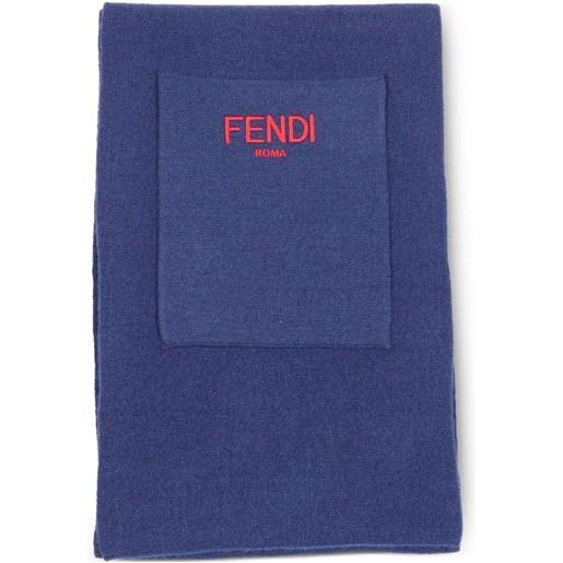Fendi Kids sciarpa con logo ricamato - blu