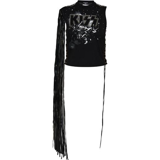 DSQUARED2 top smanicato con frange - nero