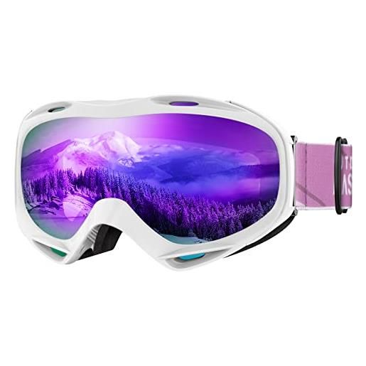 OutdoorMaster maschera da sci otg premium unisex, antiappannamento maschera snowboard, protezione uv al 100% occhiali da sci, maschere sci per uomo, donna, ragazzi e ragazze (revo viola vlt 17% )