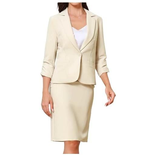 Allegra K completo donna 2 pezzi elegante blazer professionale con gonna tubino e spacco per ufficio e occasioni formali beige xl