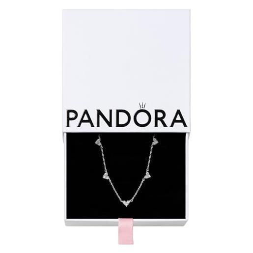 PANDORA timeless collier con cuori in argento sterling con zirconi cubici trasparenti, collana collier