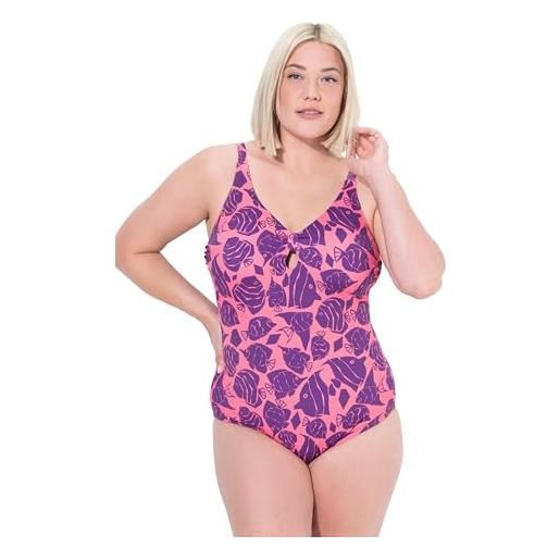Ulla Popken costume da bagno da donna, taglie forti, taglie forti, pesci, coppe morbide, riciclato 837796, fragola luminosa, 66