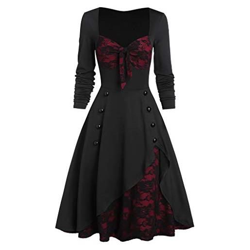 Generic abito da donna gotico steampunk, taglie forti, a maniche lunghe, vintage, rockabilly, abito da tè, svasato, abito longue, abito da sera, cocktail e feste anni '50, abiti da donna, rosso, l