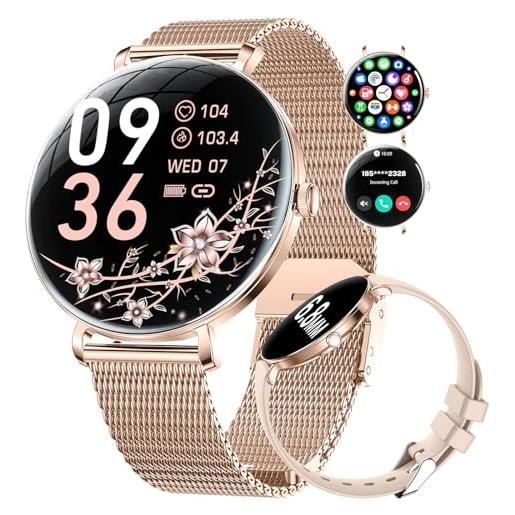 LIGE smartwatch donna, 1,43 amoled orologio fitness ultra sottile con 2 cinturini, chiamate, 100+ modalità sportive, 24h cardiofrequenzimetro, monitoraggio sonno, ciclo mestruale, ip68, per android ios