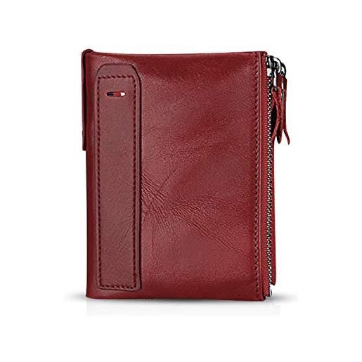 FANDARE portafoglio uomo protezione anti-rfid donna portafogli pelle, portafoglio pieghevole, con porta carte di credito, portamonete porta tessere rosso