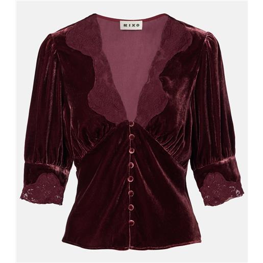 Rixo top amanda in velluto con pizzo