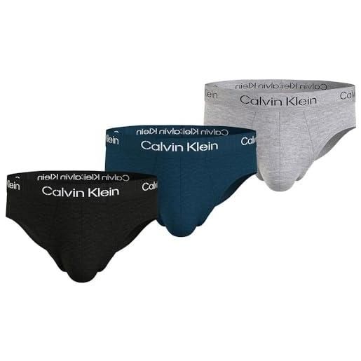 Calvin Klein hip brief 3pk 000nb3704a slip a vita bassa, multicolore (black, speakeasy, grey heather), s uomo