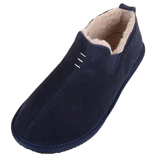 SNUGRUGS pantofole invernali da uomo in vera pelle di pecora, facili da infilare, marina militare, 42 2/3 eu