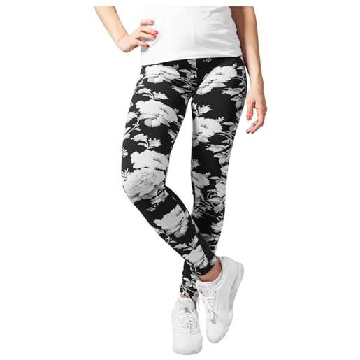 Urban Classics ladies flower leggings donna leggings nero xs 91% poliestere, 9% elasthane skinny