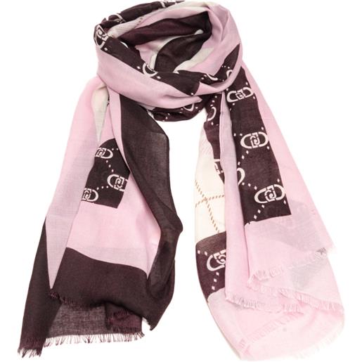 Liu Jo sciarpa foulard da donna con dettagli a contrasto e pattern logo monogram moro frangrant lilla