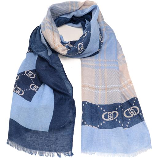 Liu Jo sciarpa foulard da donna con dettagli a contrasto e pattern logo monogram denim chiaro