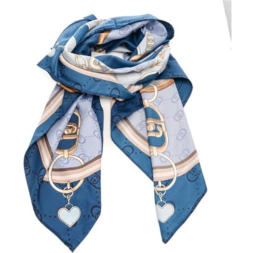 Liu Jo sciarpa foulard da donna con stampa a fantasia cuore e logo monogram blu lapis