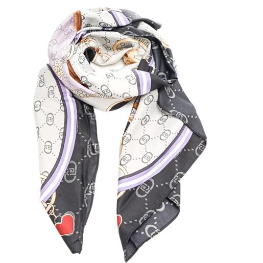 Liu Jo sciarpa foulard da donna con stampa a fantasia cuore e logo monogram nero