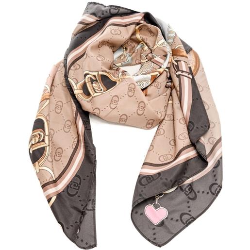 Liu Jo sciarpa foulard da donna con stampa a fantasia cuore e logo monogram naturale