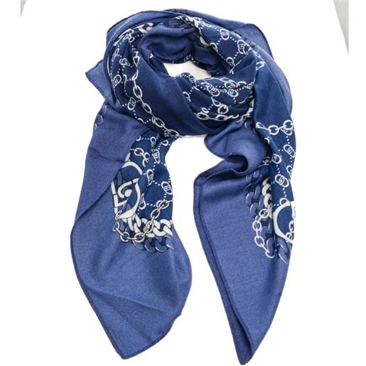 Liu Jo sciarpa foulard con stampa catene e logo blu lapis