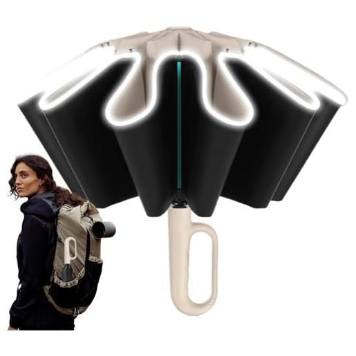Générique automatic umbrella open close auto, ring buckle automatic reverse inverted umbrella - ombrello antivento sturdy inverted con carabiner handle for men women, 15,35 x 2,56 pollici, crema