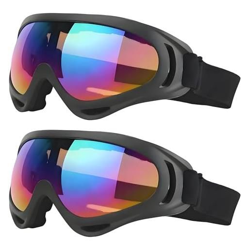 Jiavlyx 2 pezzi maschera sci, antivento occhiali da neve, anti nebbia anti-uv maschera da sci, occhiali da sci unisex, tampone in spugna incorporato, per sci snowboard sport invernali