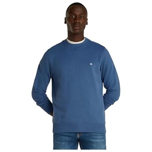 Calvin Klein uomo felpa badge crew neck regular fit, blu (blue coast), xs