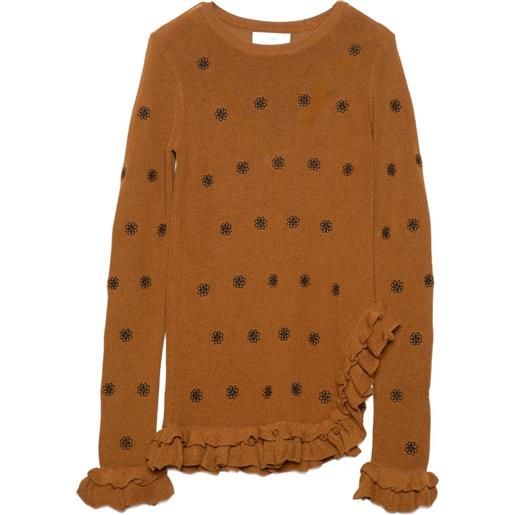 Muller Of Yoshiokubo top a fiori con ruches - marrone