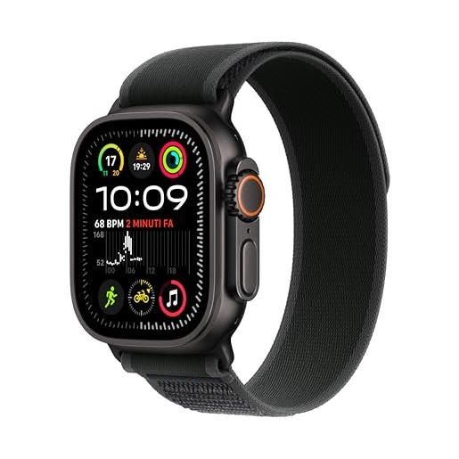 Apple watch ultra 2 gps + cellular 49 mm sportwatch con robusta cassa in titanio nero e trail loop nero - m/l. Fitness tracker, gps di precisione, tanta autonomia, luminoso display retina
