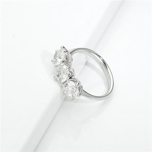 Gioielli di Valenza anello trilogy lineare in oro bianco 18k con diamanti, 3.00 ct