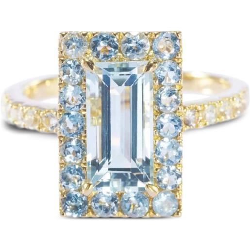 YI Collection anello deco in oro bianco 18 carati con acquamarina