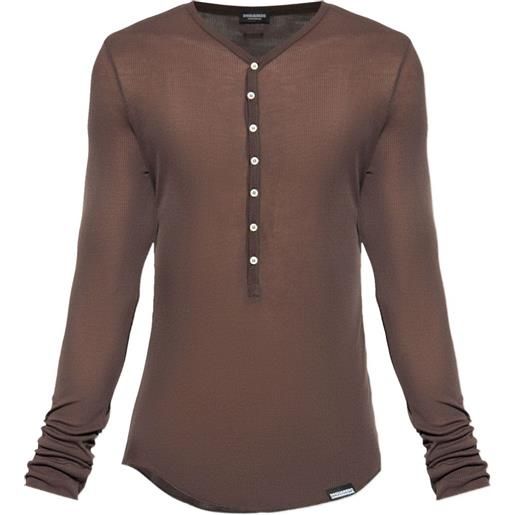 DSQUARED2 t-shirt a maniche lunghe con bottoni - marrone