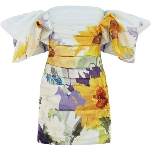 Leo Lin puff-sleeve sunflower print dress - giallo