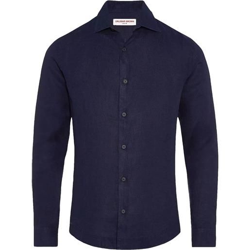 Orlebar Brown camicia giles in lino a maniche lunghe - blu