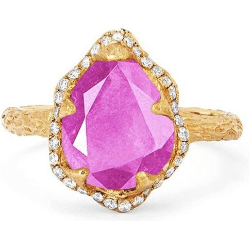 Logan Hollowell anello baby queen water drop in oro giallo 14kt con zaffiro e diamanti