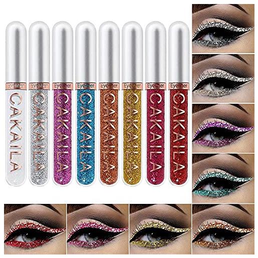 Beauty Searcher set di eyeliner con glitter liquido 8 colori, gel liquido opaco facile da applicare impermeabile a lunga durata, penna eyeliner colorato occhi trucco matite ombretto a prova di sbavature # 03