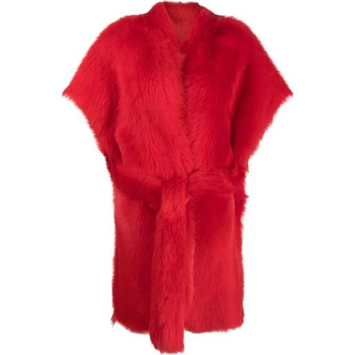 Liska cappotto in shearling reversibile con cintura - rosso