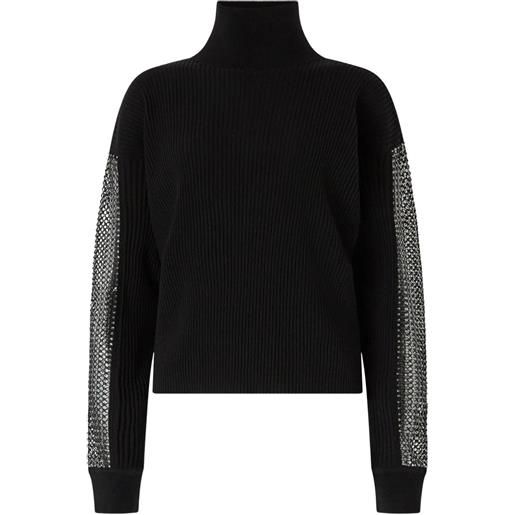 Genny maglione a collo alto con strass - nero
