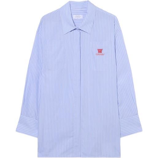 Off-White chemisier corto in popeline a righe - blu