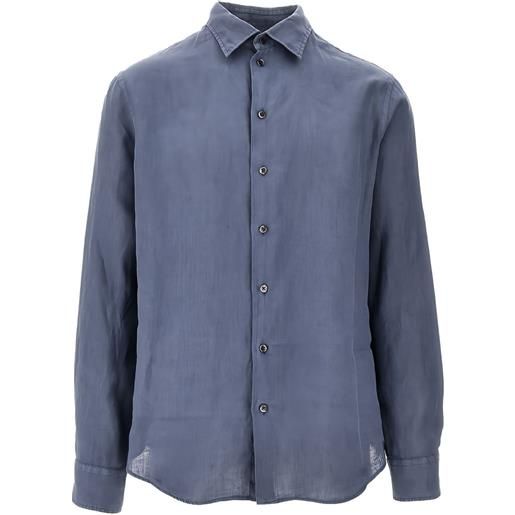 Emporio Armani camicia a maniche lunghe in lino - grigio