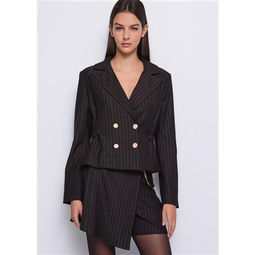 Denny Rose blazer nero doppiopetto gessato